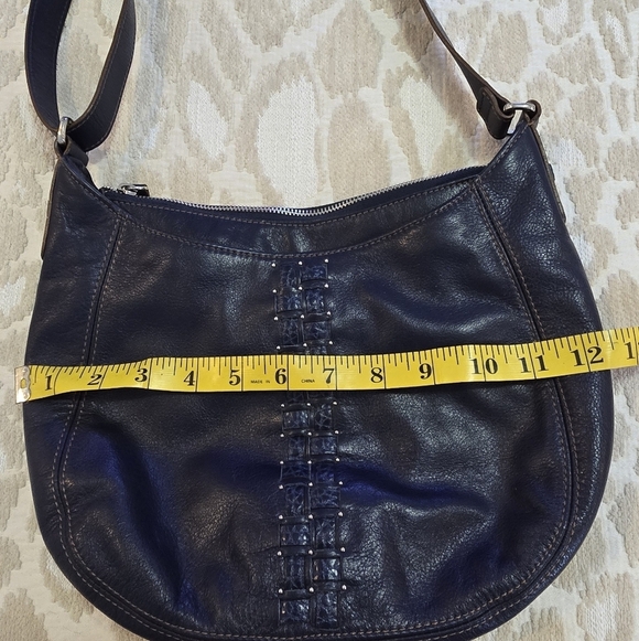 Brighton Vintage Navy Leather Crossbody Bag Embossed Detail & Adjustable Strap - Picture 14 of 16